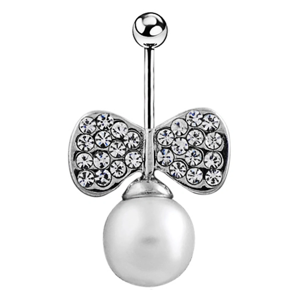 Dangle Belly Button Rings Navel Barbell Women Bow Pearl Stainless Steel Dangling