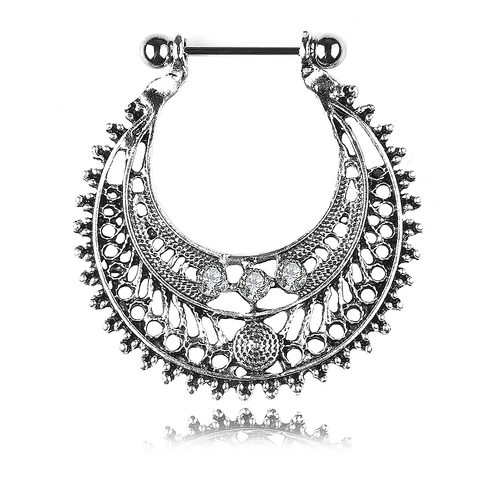 Fashion Women Girl Bohemian Hollow U Shape Nipple Ring Shield Decoration Jewelry Antique Silver