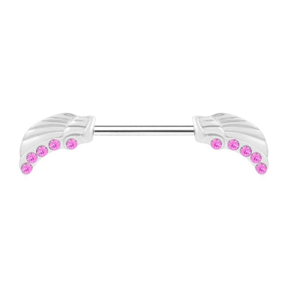 Symmetrical Wings Shape Nipple Ring Anti allergy Rhinestone Piercing Body Jewelry(Pink)