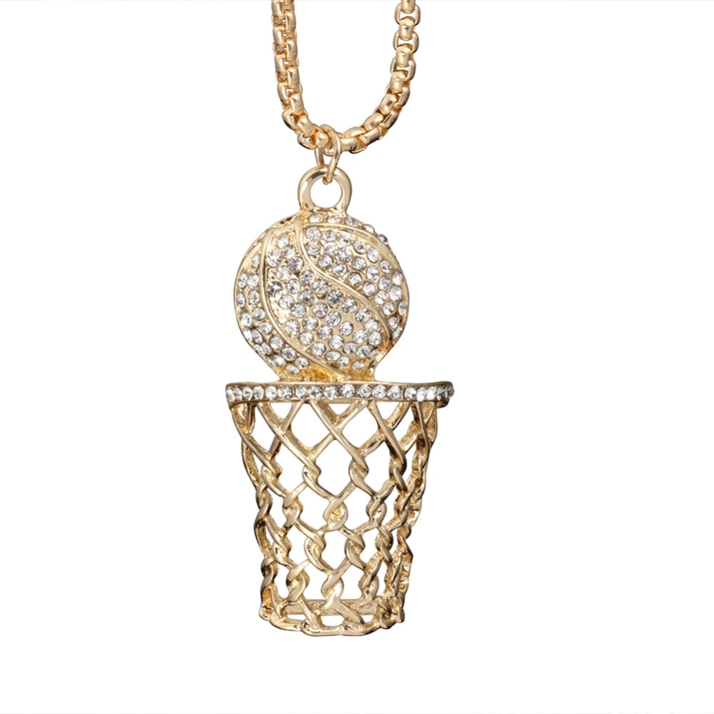 Rhinestones Alloy Basketball Pendant Men Necklace Collarbone Chain Necklace