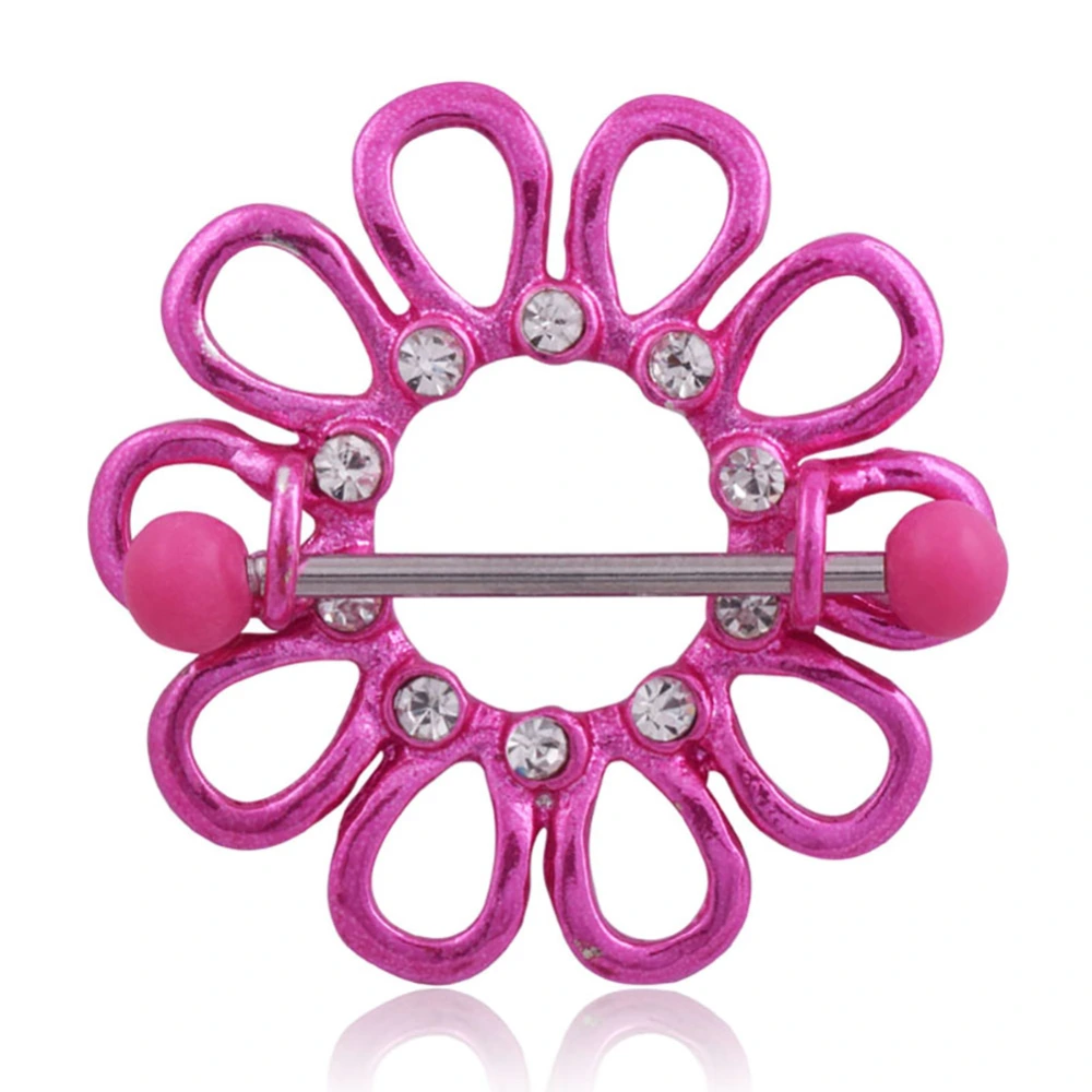 Anti allergy Stainless Steel Alloy Round Flower Shape Nipple Ring Rhinestone Decoration Jewelry