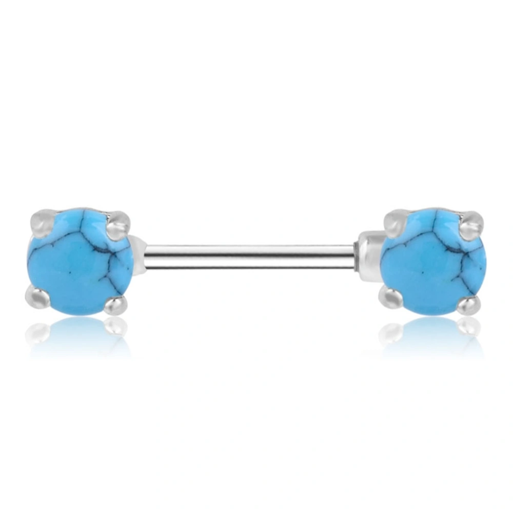 Fashionable Stainless Steel Nipple Ring with Turquoise Decoration Piercing Jewelry(Blue)