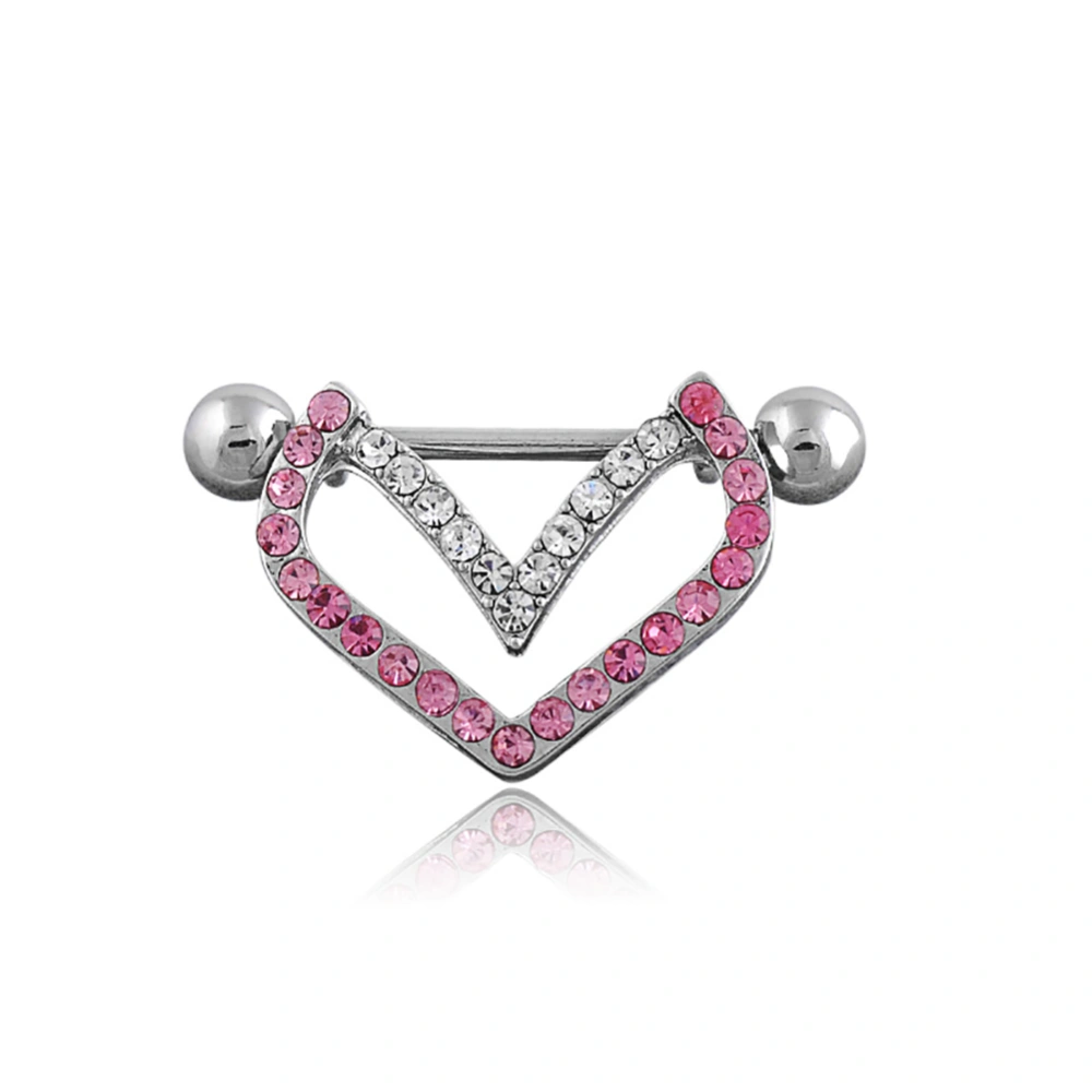 Fashion Heart Shape Rhinestone Decoration Nipple Ring Piercing Jewelry(White Pink)