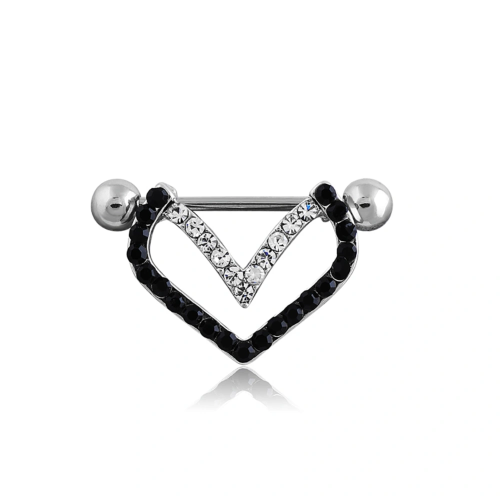 Fashion Heart Shape Rhinestone Decoration Nipple Ring Piercing Jewelry(White Black)