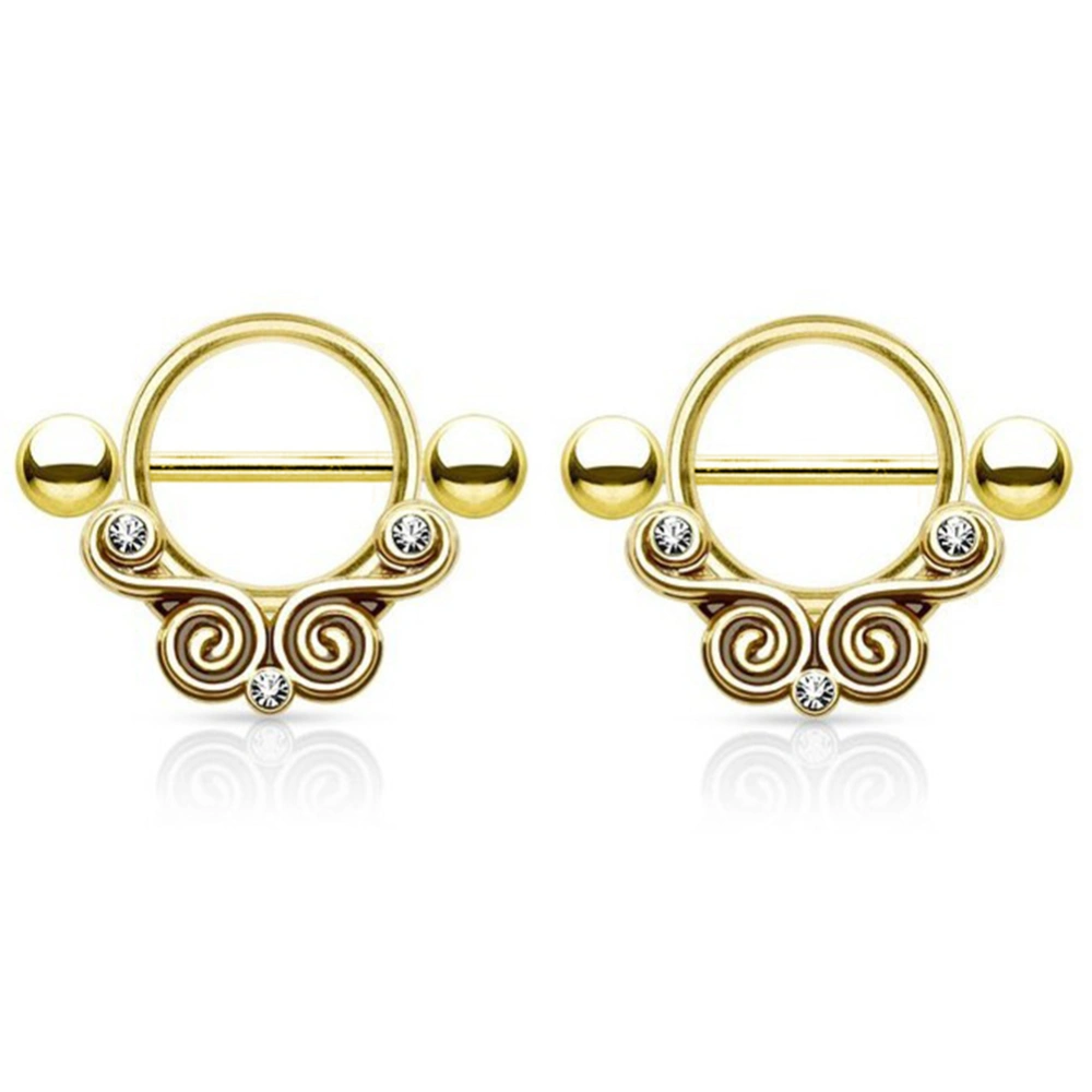 Snail Stainless Steel Circle Bar Barbell Shield Nipple Ring Body Piercing Jewelry Gold