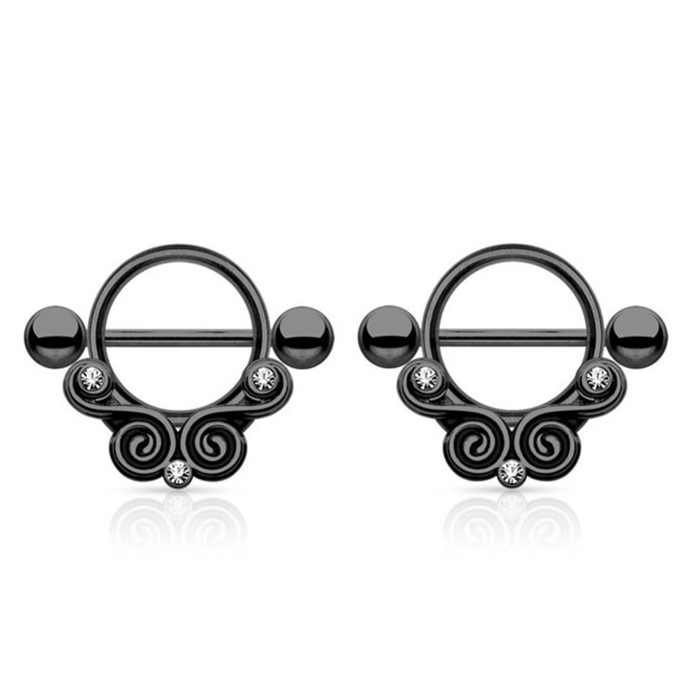 Snail Stainless Steel Circle Bar Barbell Shield Nipple Ring Body Piercing Jewelry Black