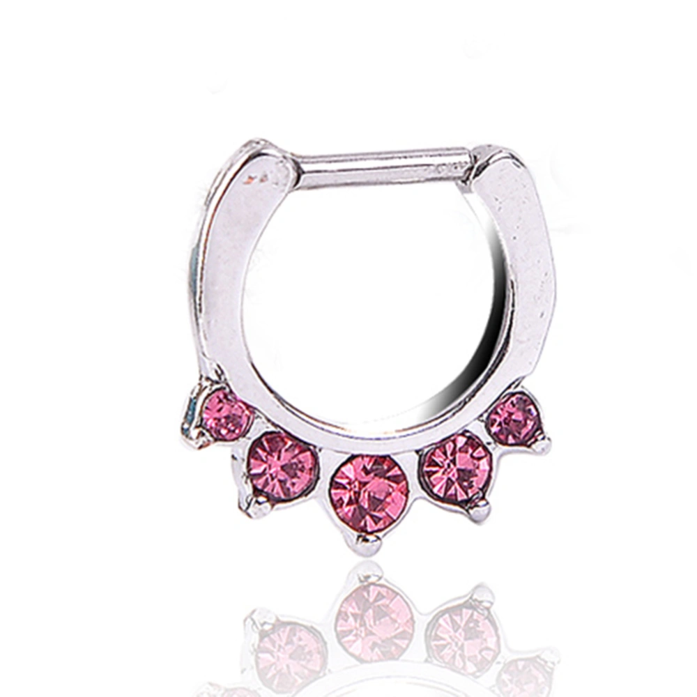 1Pcs Surgical Steel Body Piercing Jewelry U Shape Nipple Shield Ring With Rhinestones (Pink)