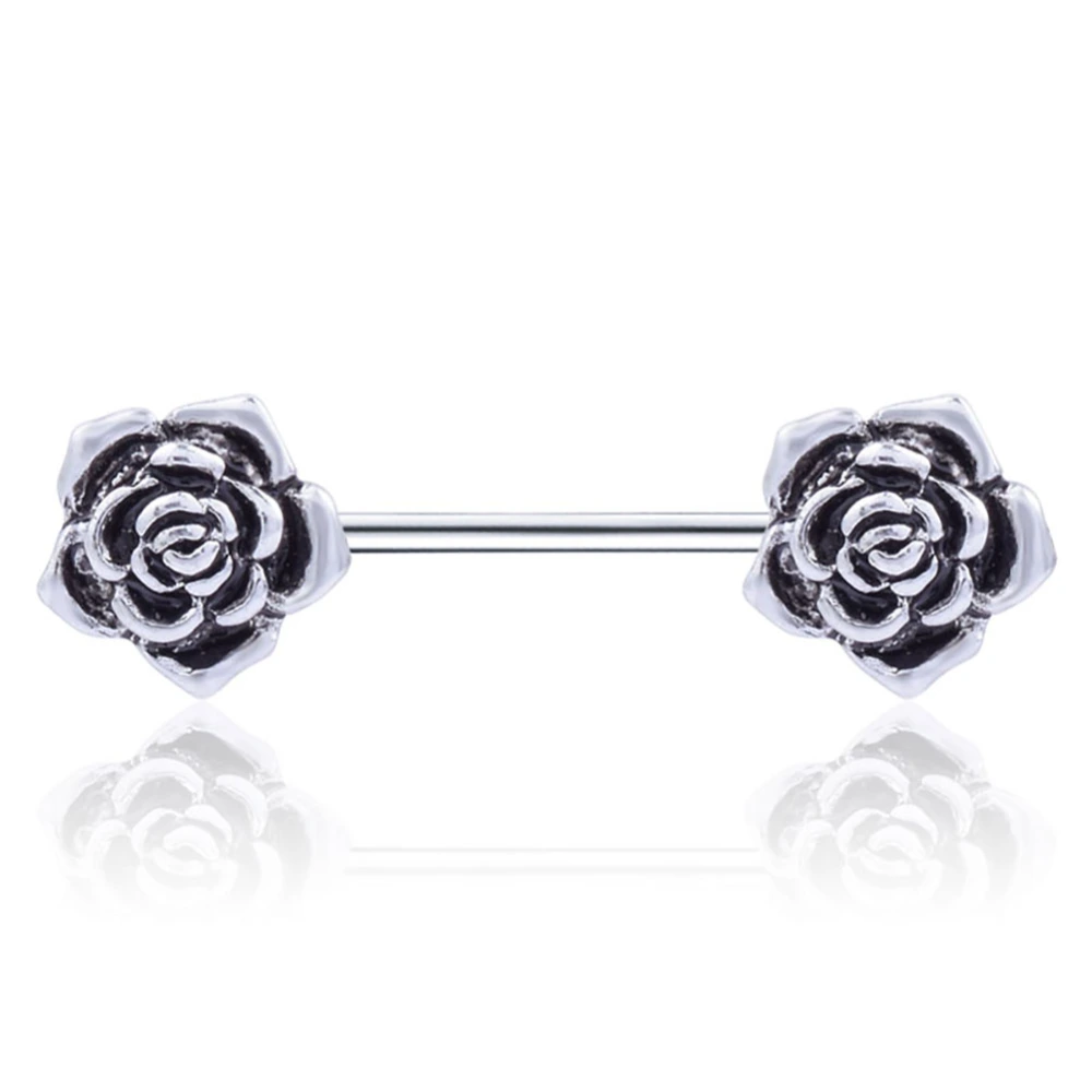 1Pcs Surgical Steel Body Piercing Jewelry Rose Flower Bar Barbell Nipple Shield Ring