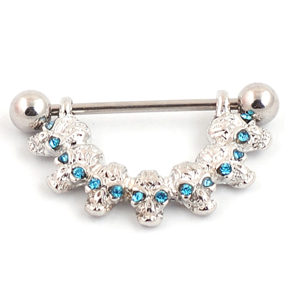 1Pcs Surgical Steel Body Piercing Jewelry Nipple Ring Skeleton Decor Bar Barbell Shield (Blue)