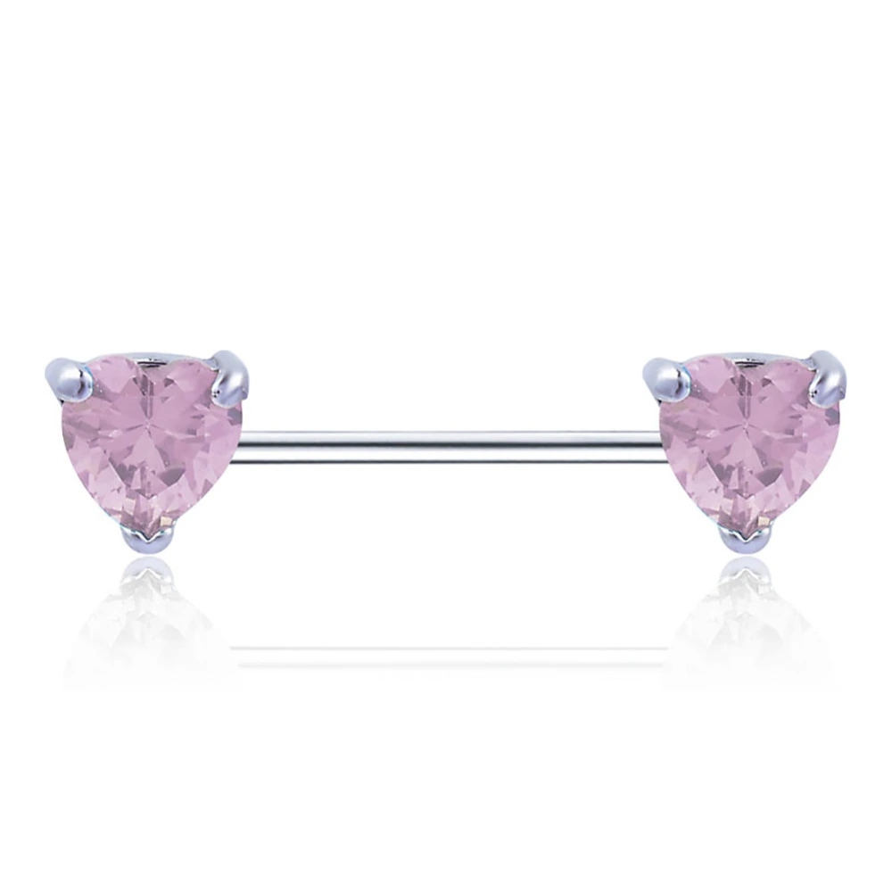 1Pcs Surgical Steel Body Piercing Jewelry Nipple Ring Heart Zircon Bar Barbell Shield (Pink)