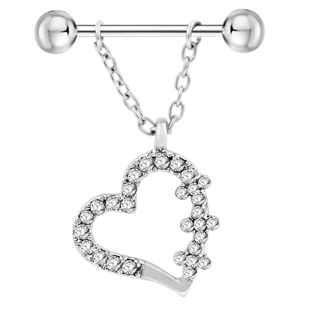 Stainless Steel Alloy Body Nipple Ring Piercing Heart Shape Pendant with Rhinestone Decoration