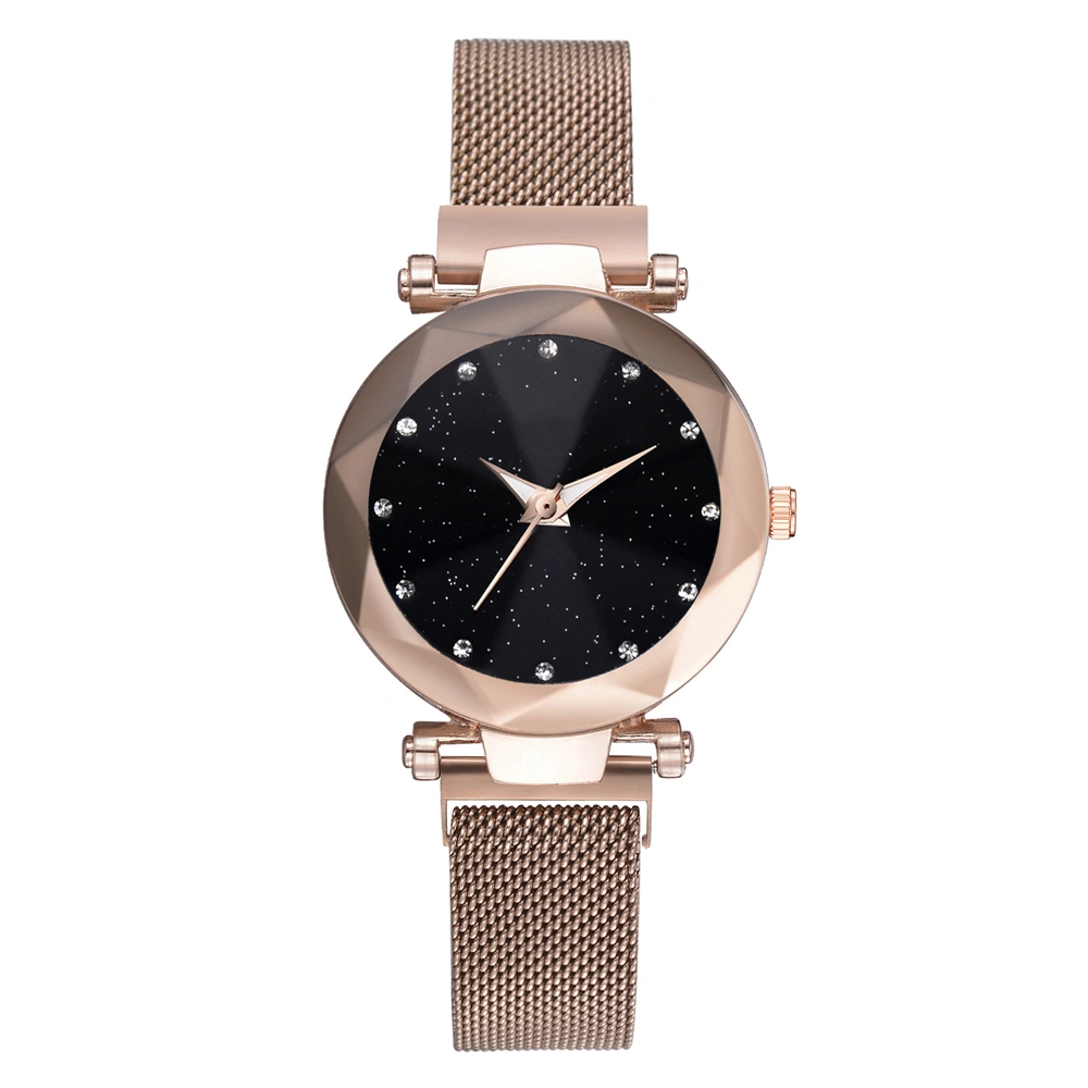 Fashionable Alloy Strap Round Dial Analog Display Quartz Women Wristwatch (Gold)