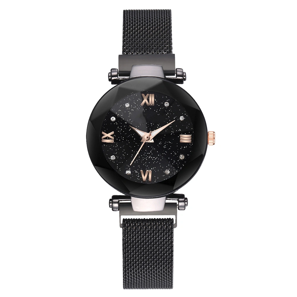 Hot Sale Women Quartz Watch Starry Dial Alloy Belt Magnetic Buckle Casual Wristwatch Black