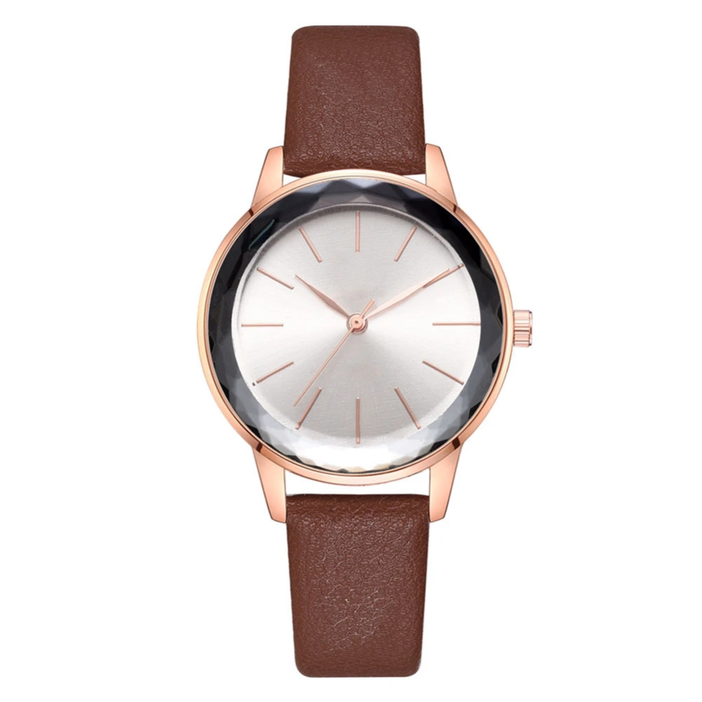 Simple Style Women Lady Watch PU Strap Round Dial Quartz Wristwatch(Brown)