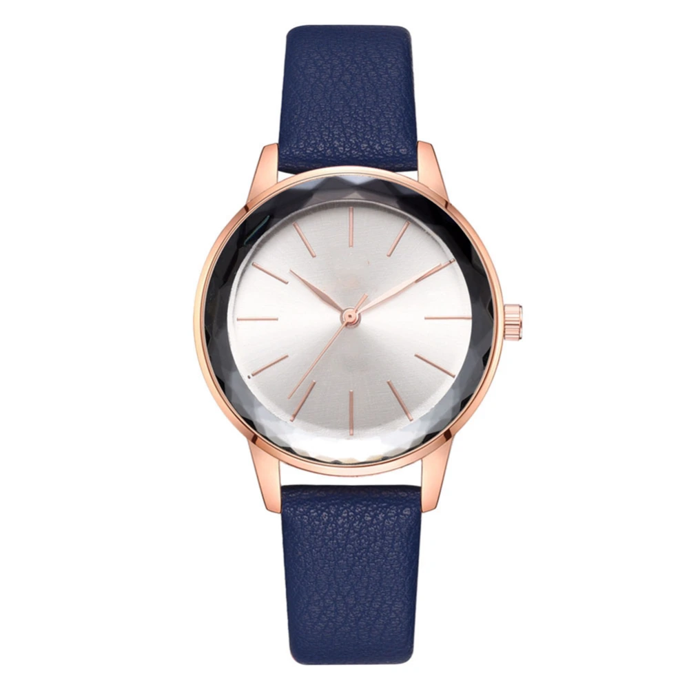 Simple Style Women Lady Watch PU Strap Round Dial Quartz Wristwatch(Blue)