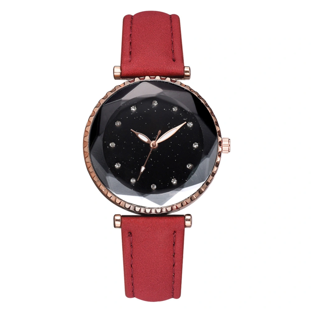 Simple Fashion Slim PU Strap Women Lady Watch Quartz Watch Casual Wristwatch (Red)