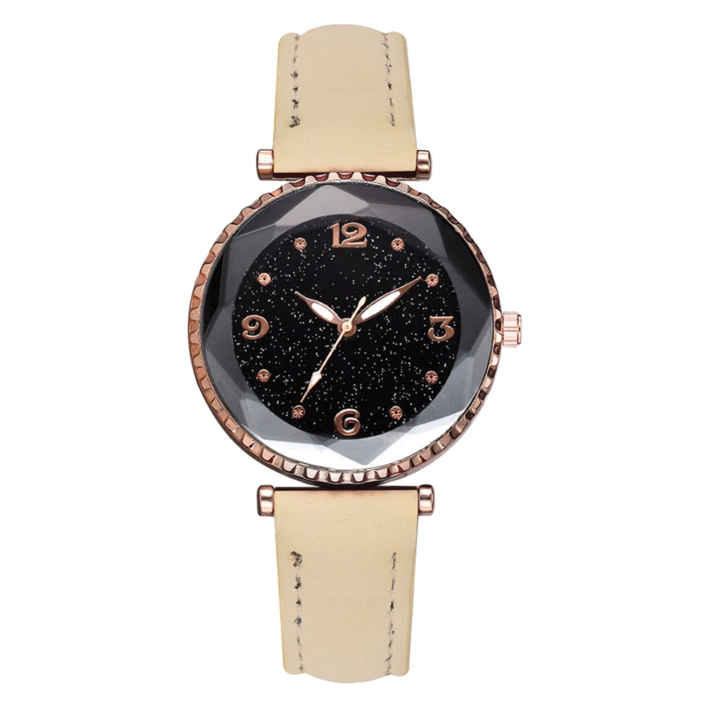 Simple Fashion Slim PU Strap Women Lady Watch Quartz Wristwatch Casual Wristwatch (Beige)