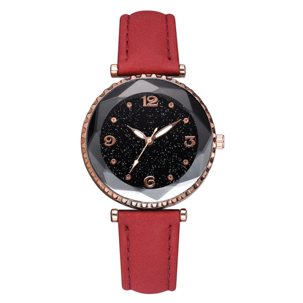 Simple Fashion Slim PU Strap Women Lady Watch Quartz Wristwatch Casual Wristwatch (Red)