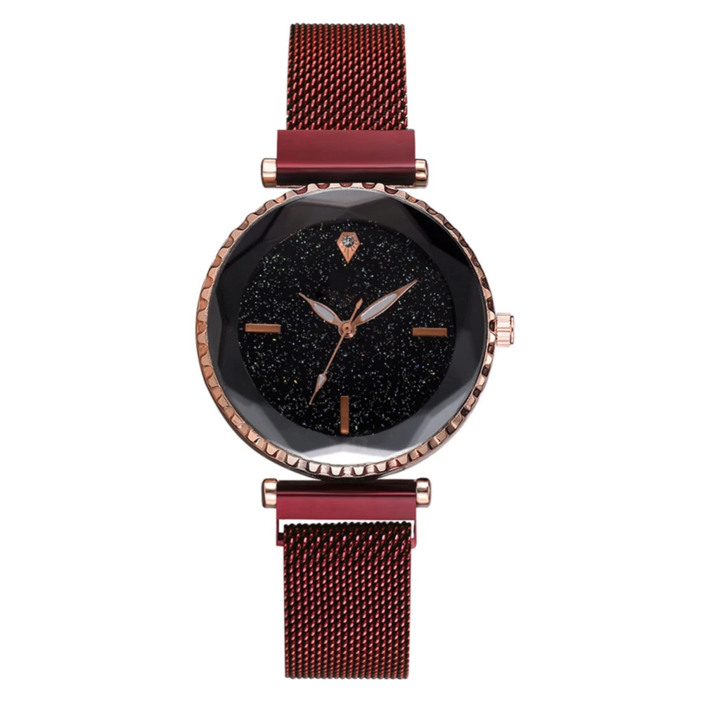 Fashion Alloy Mesh Strap Women Watch Round Dial Causal Quartz Wristwatch(Red)