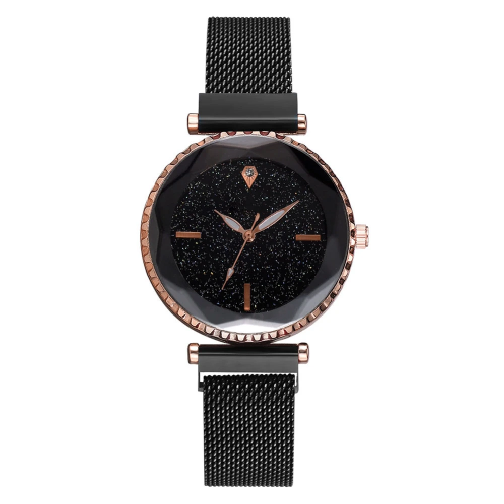 Fashion Alloy Mesh Strap Women Watch Round Dial Causal Quartz Wristwatch(Black)