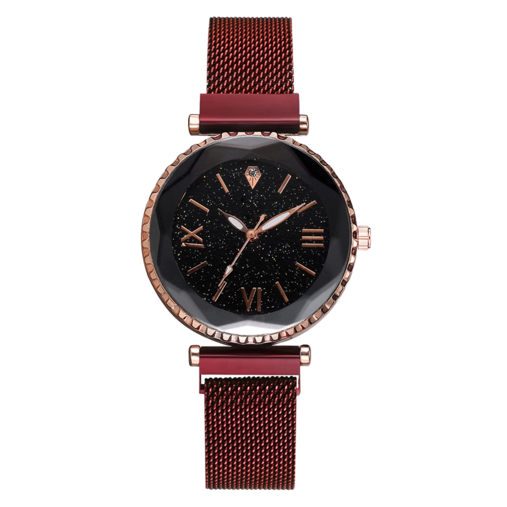 Simple Fashionable Casual Women Alloy Mesh Belt Quartz Wristwatch Watch(Red)