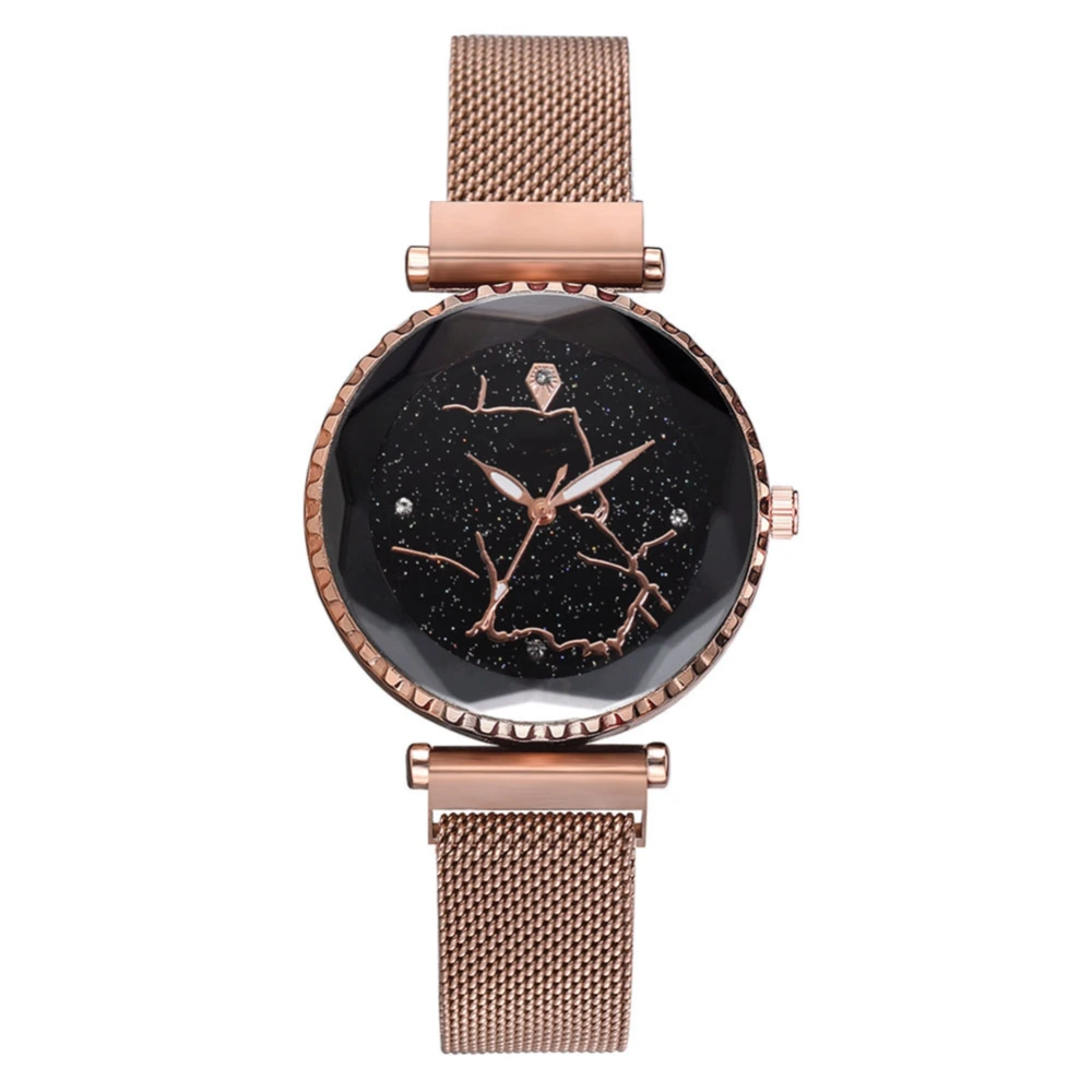 Vintage Women Lady Alloy Watch Mesh Strap Round Dial Quartz Wristwatch (Gold)