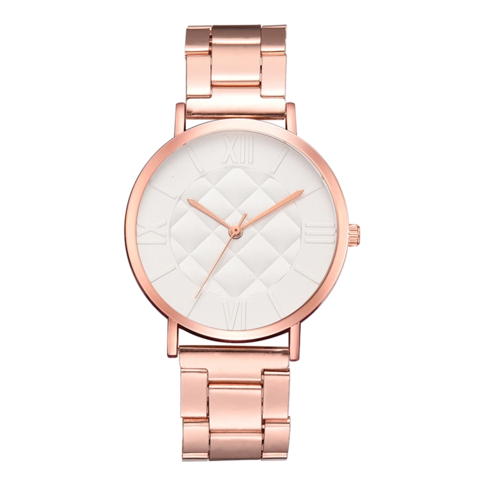 Fashion Alloy Strap Round Dial Wristwatch Women Lady Causal Watch(White)