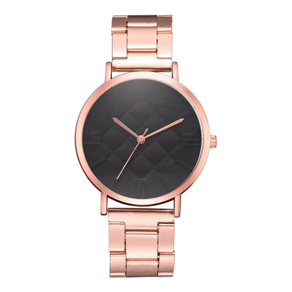 Fashion Alloy Strap Round Dial Wristwatch Women Lady Causal Watch(Black)