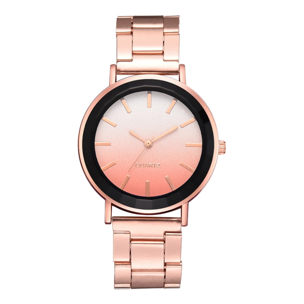 Fashion Alloy Steel Band Quartz Watch Gradient Color Scale Dial Pattern Female Watch (Orange)