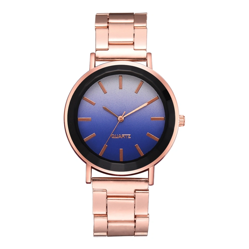 Fashion Alloy Steel Band Quartz Watch Gradient Color Scale Dial Pattern Female Watch (Blue)