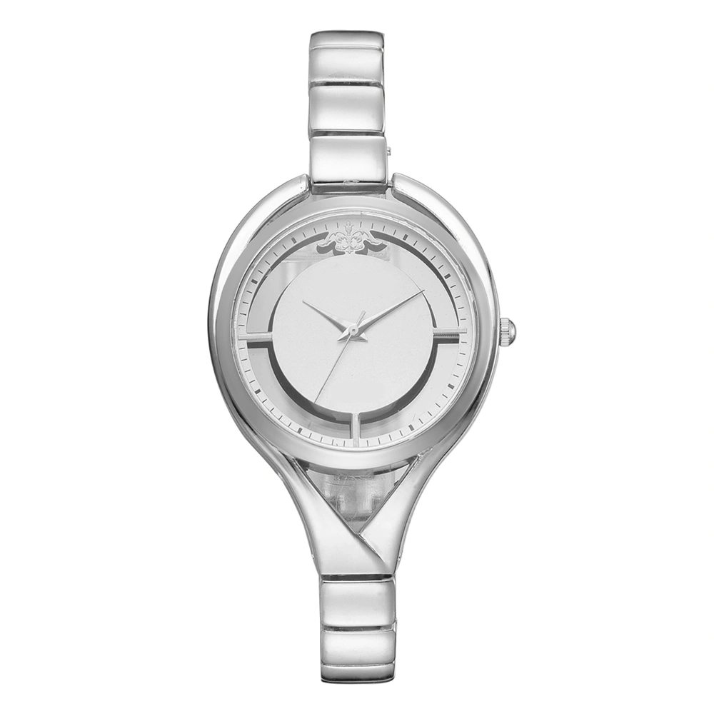 Fashionable Personalized Ladies Wristwatch Simple Alloy Watch Female Quartz Watch Silver