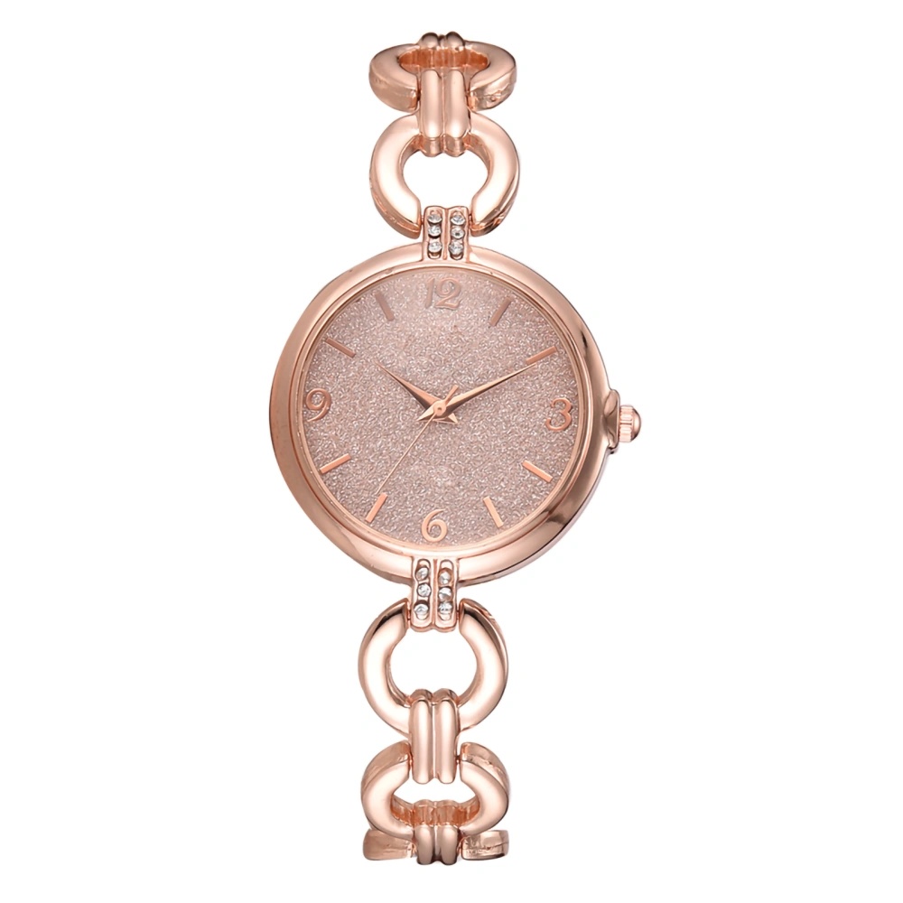 Fashionable Alloy Watch Round Dial Analog Display Quartz Wristwatch Rose Gold