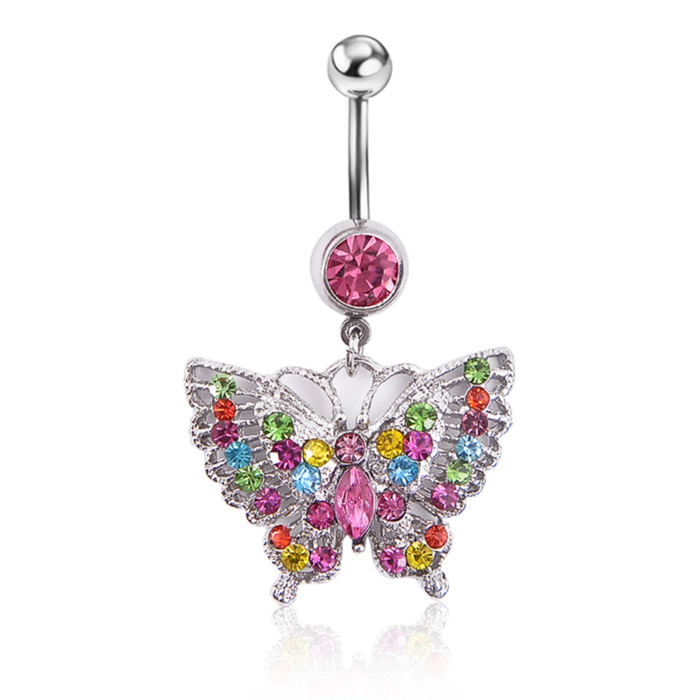 Fashionable Alloy Rhinestone Butterfly Pendant Belly Navel Ring Body Piercing Jewelry