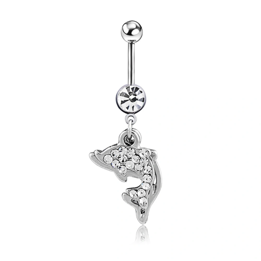 Fashionable Steel Dolphin Pendant Rhinestone Belly Navel Ring Body Piercing Jewelry