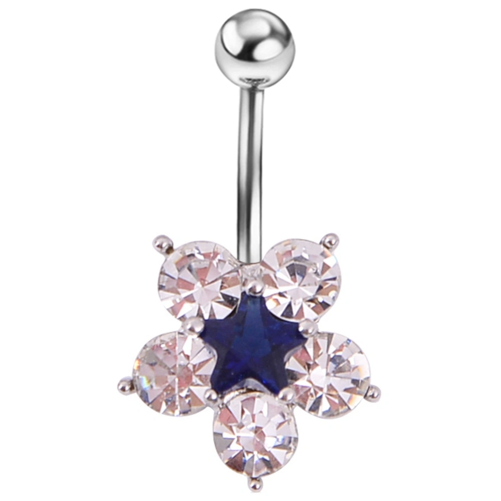 Medical Steel Crystal Rhinestone Flower Pendant Belly Navel Ring Body Piercing Jewelry (Blue)