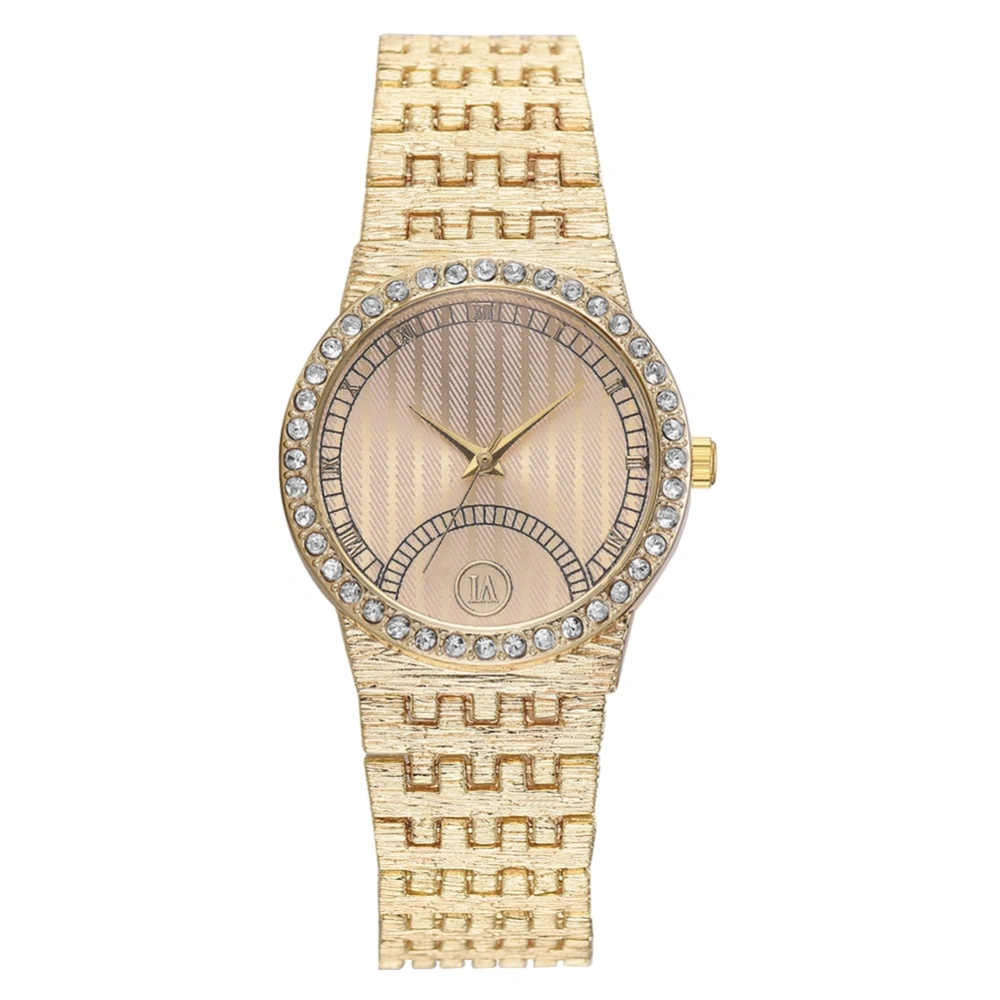 Fashion Women Lady Watch Round Dial with Rhinestone Decoration Quartz Wristwatch(Gold)