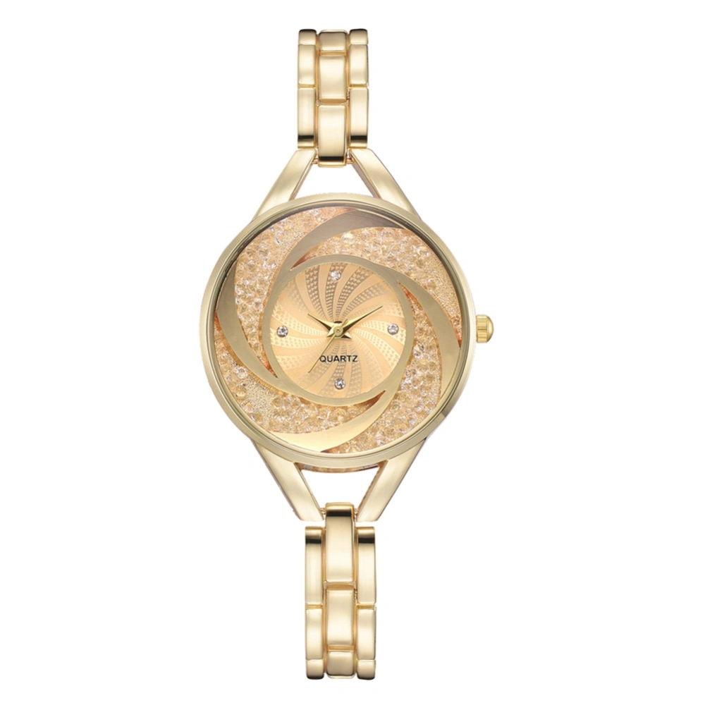 Fashion Alloy Strap Round Dial Women Lady Watch Rhinestone Decoration Quartz Wristwatch