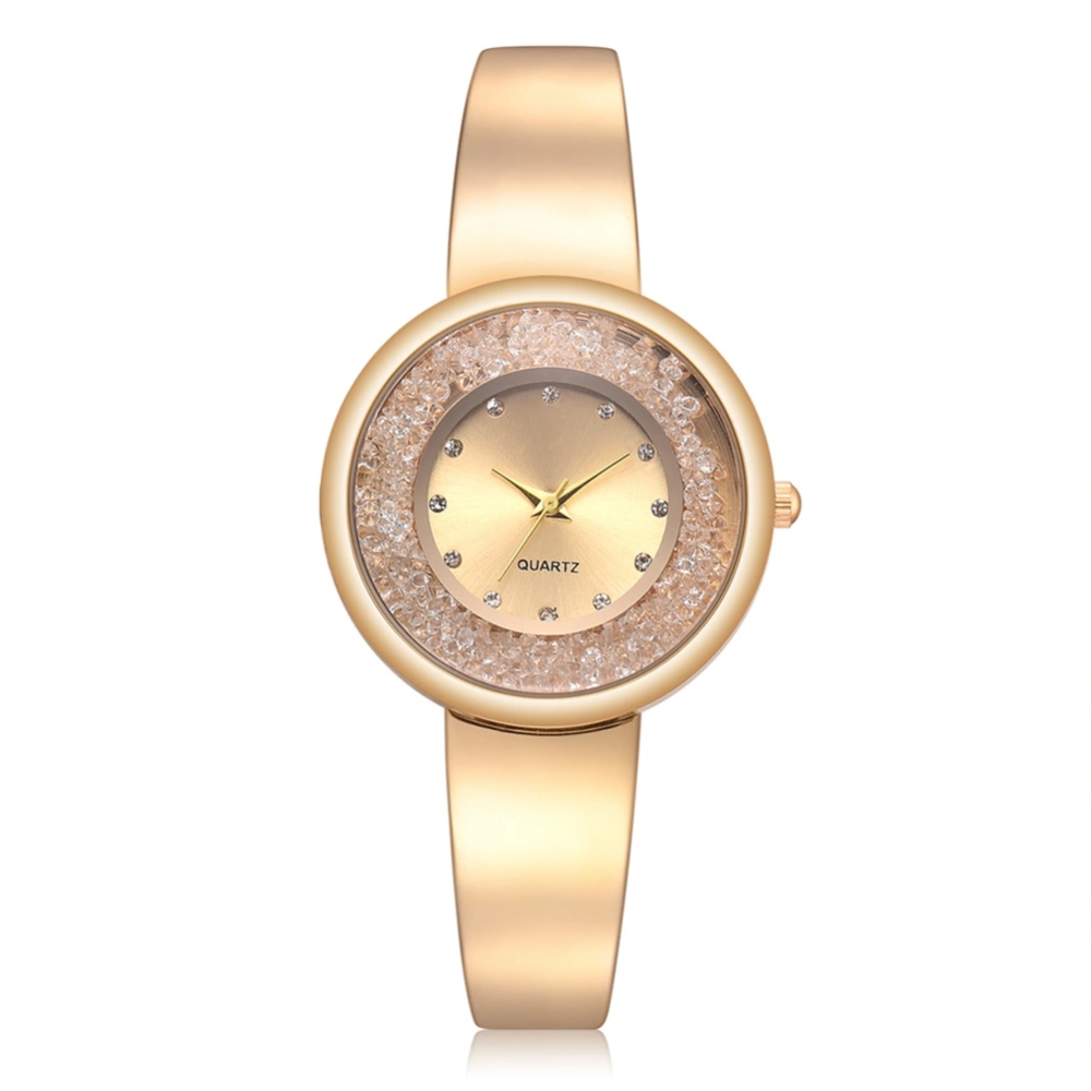 Delicate Fashion Alloy Women Watch Round Dial Rhinestone Decoration Wristwatch(Gold)