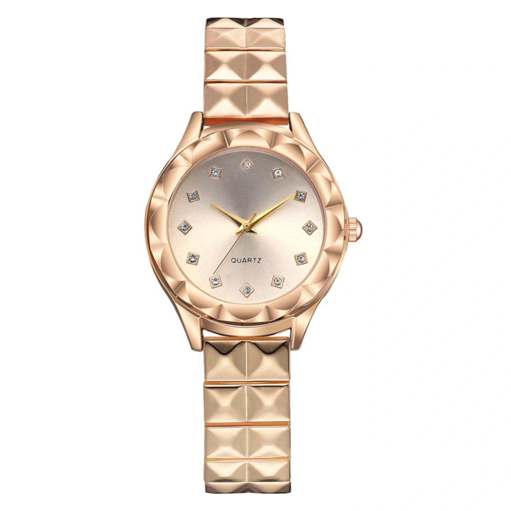 Fashion Causal Alloy Strap Women Lady Wristwatch Rhinestone Decoration Watch(Gold Dial)