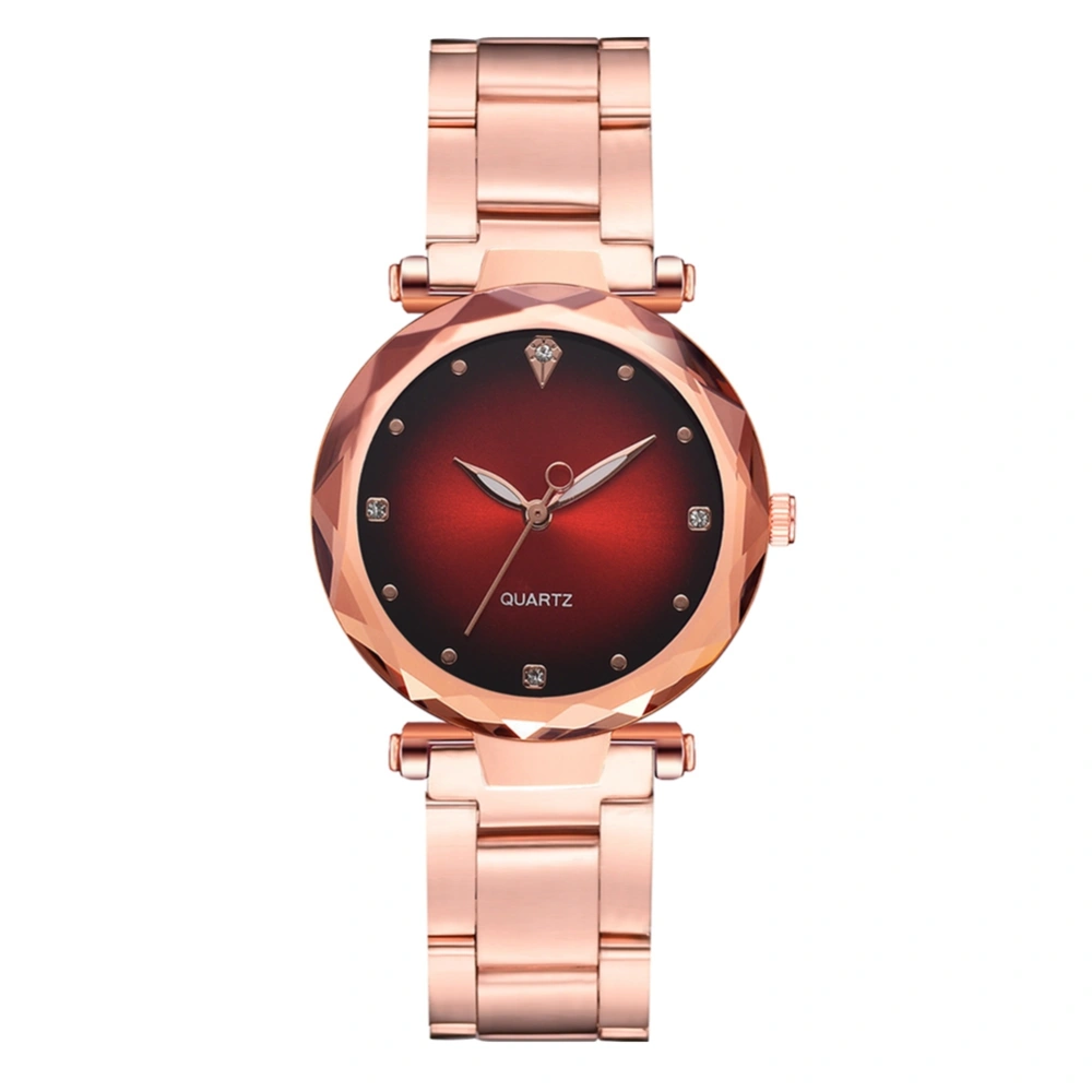 Fashion Alloy Band Quartz Watch Gradient Color Dial Rhinestone Female Watch (Red)