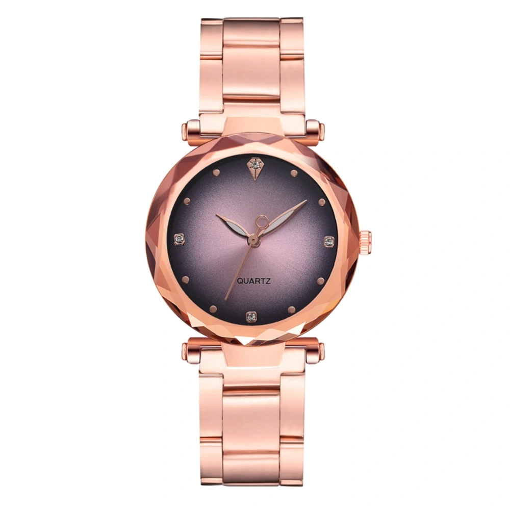 Fashion Alloy Band Quartz Watch Gradient Color Dial Rhinestone Female Watch (Pink)