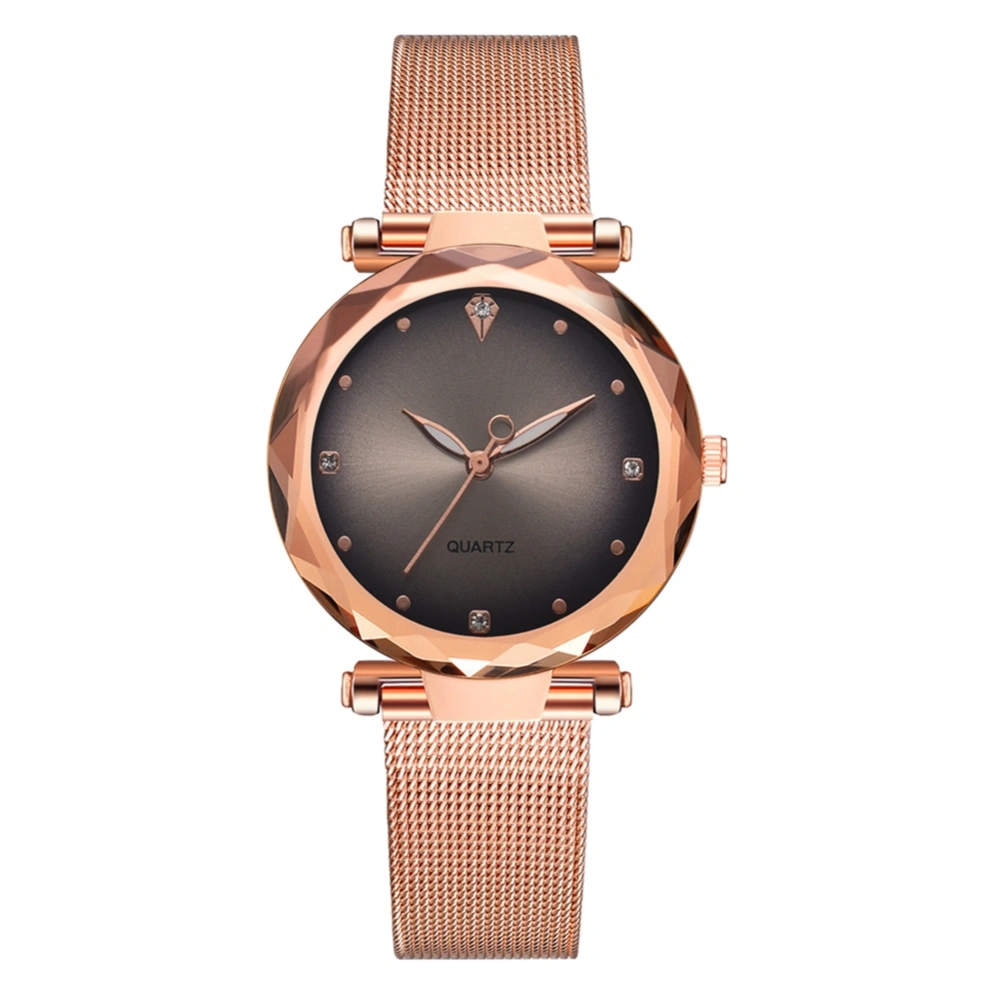 Fashionable Mesh Alloy Strap Women Lady Wristwatch Simple Quartz Watch Gray