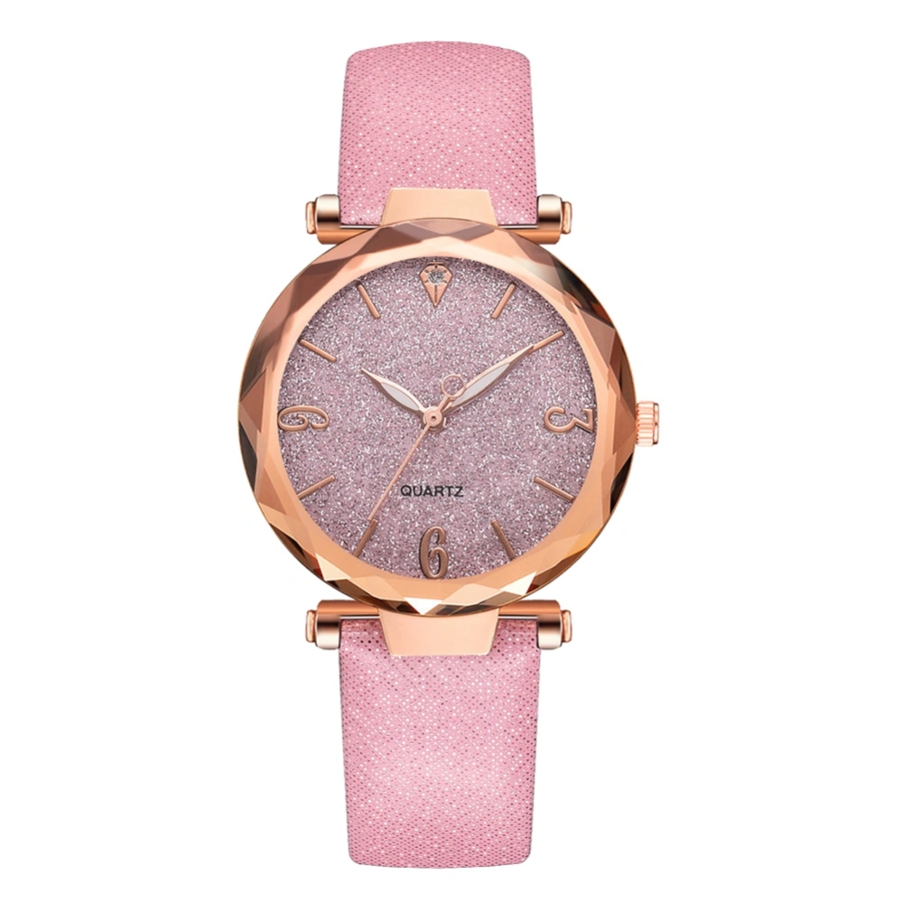 Simple Fashion PU Strap Women Lady Watch Delicate Rose Gold Case Quartz Wristwatch Pink