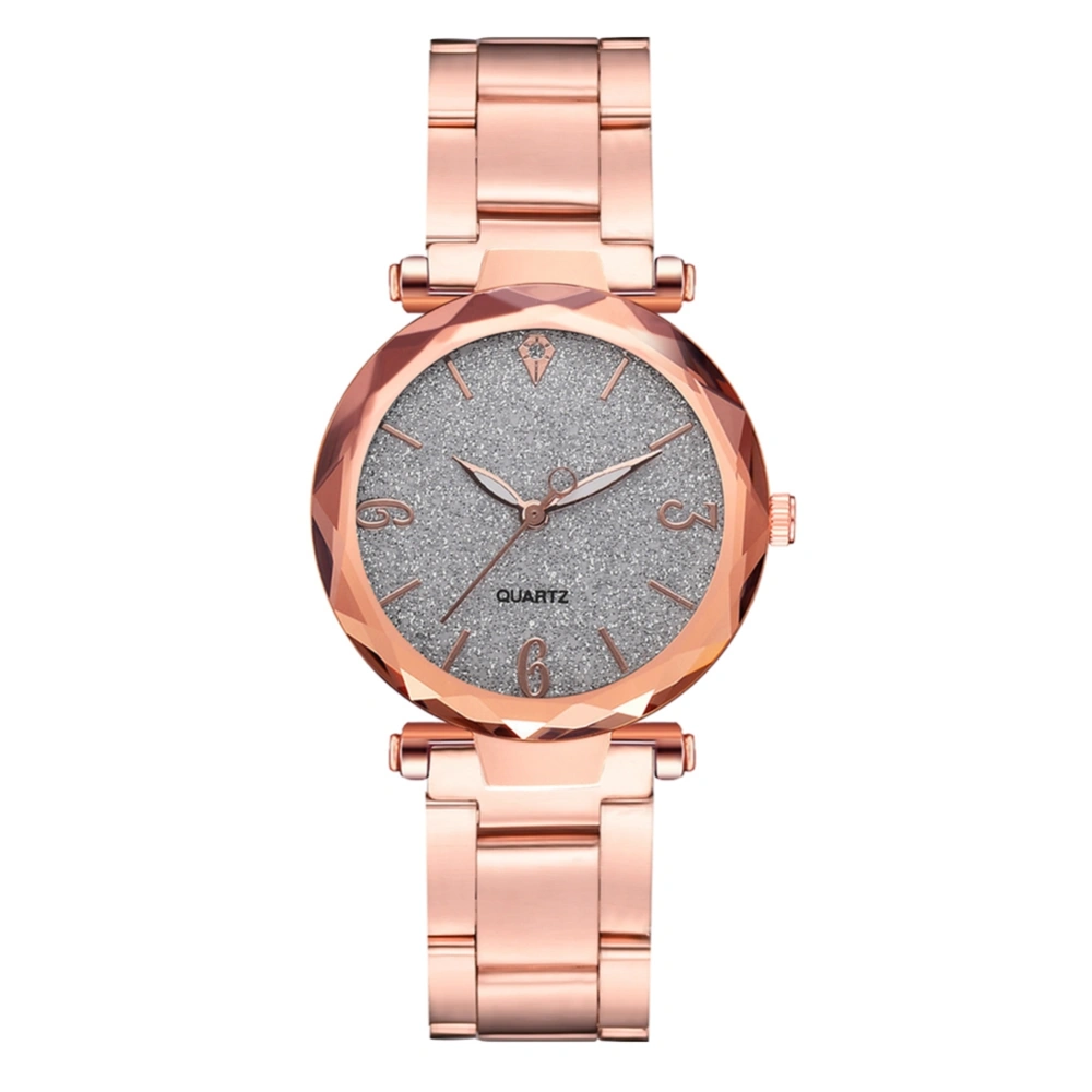 Women Alloy Steel Strap Watch Geometry Cutting Dial Quartz Wristwatch (White)