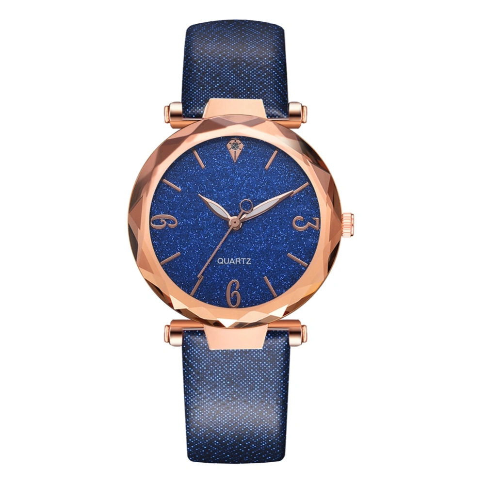 Simple Fashion PU Strap Women Lady Watch Delicate Rose Gold Case Quartz Wristwatch Blue