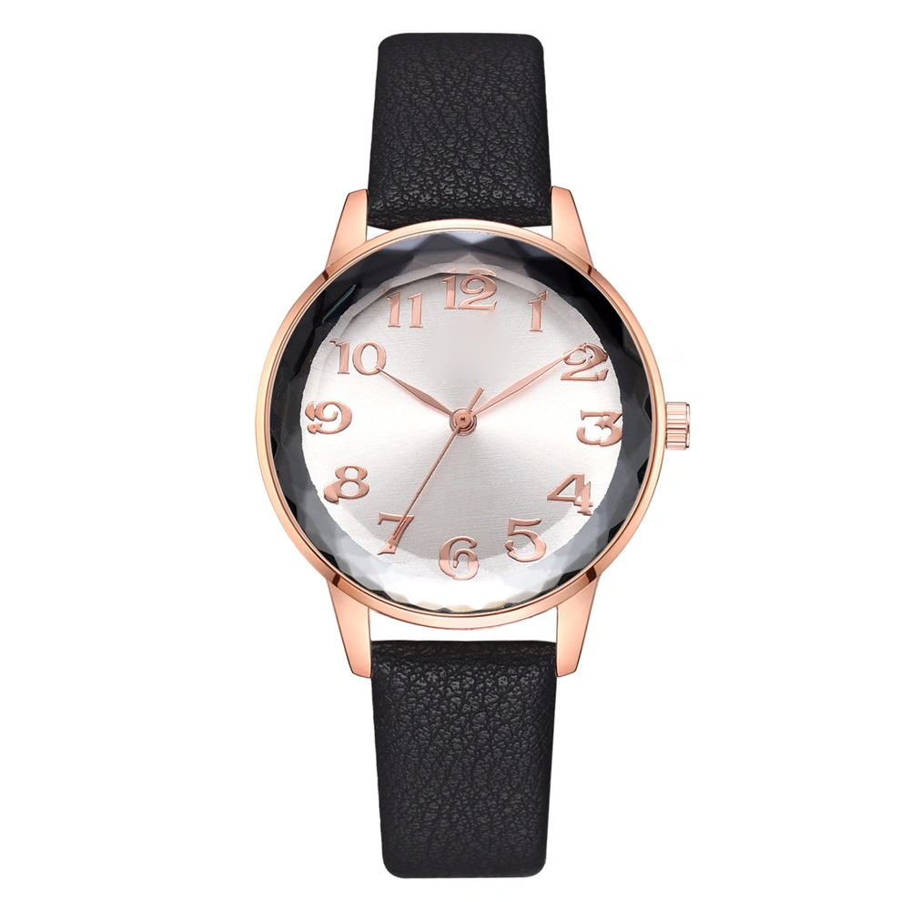 Fashionable Classic Digital Alloy Watch PU Leather Belt Ladies Wristwatch Quartz Watch Black