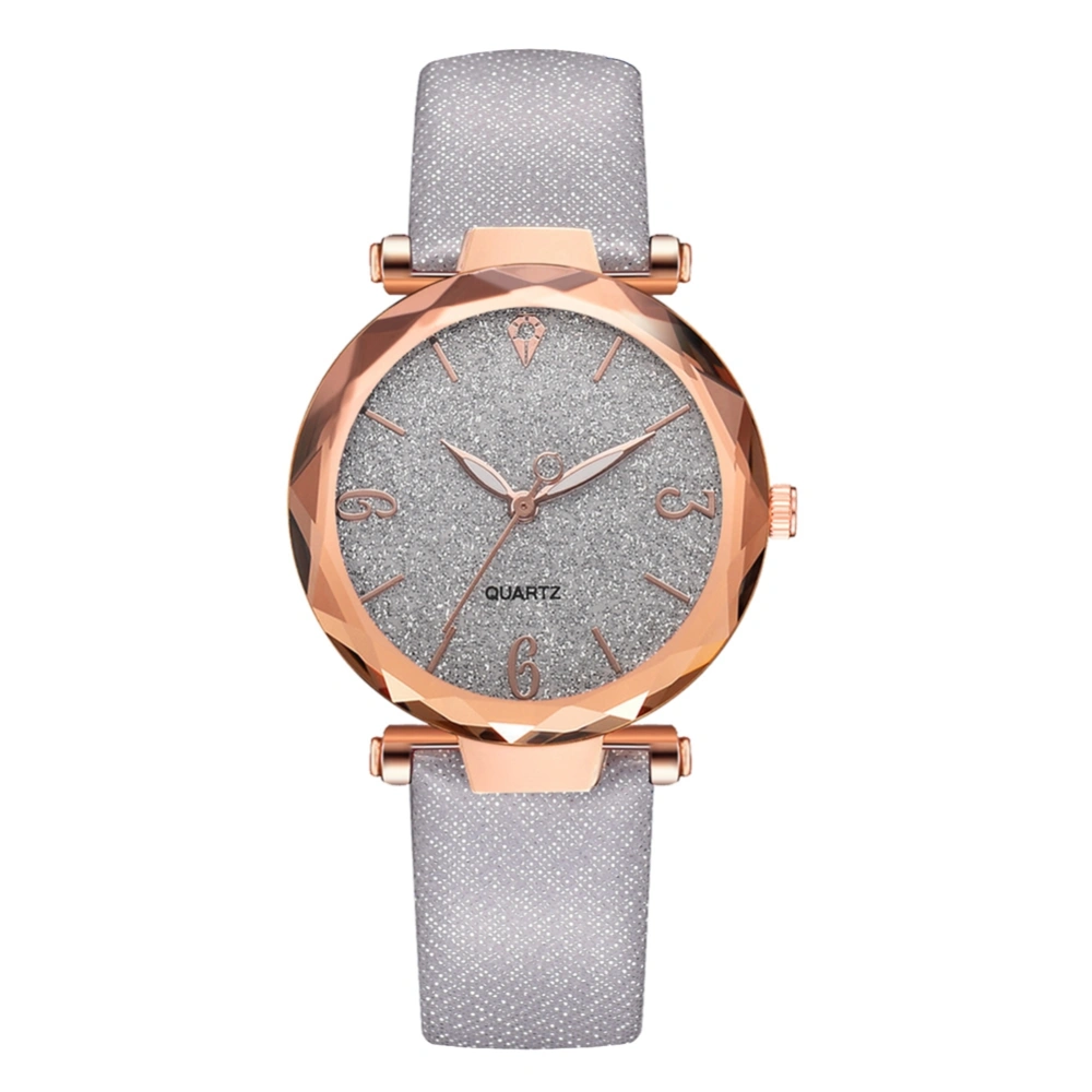 Simple Fashion PU Strap Women Lady Watch Delicate Rose Gold Case Quartz Wristwatch White