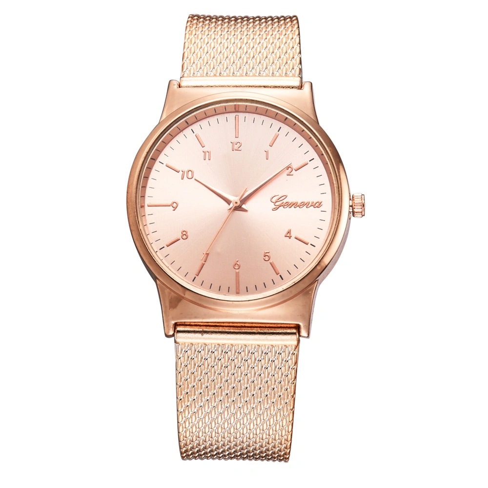 Fashionable Round Alloy Dial Quartz Watch Silicone Strap Female Wristwatch (Rose Gold)