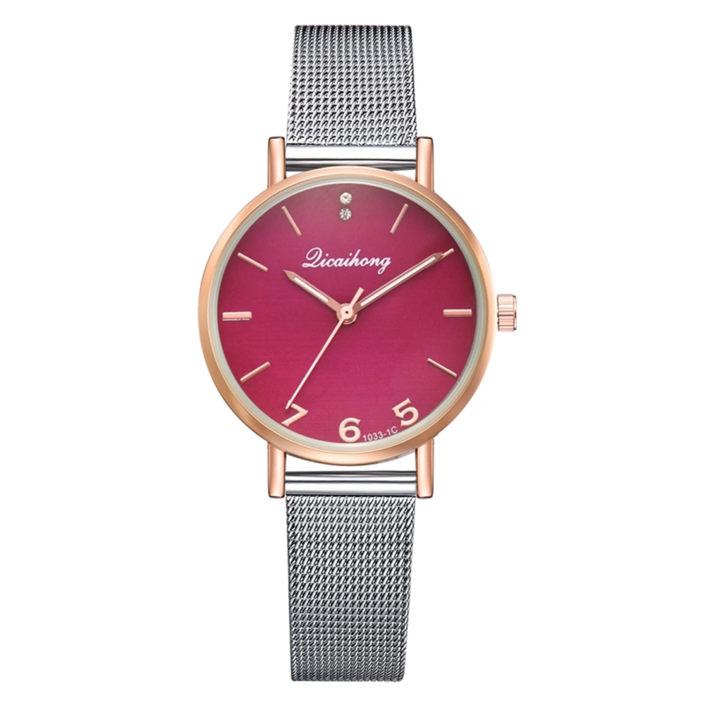 Fashion Steel Mesh Belt Quartz Watch Multicolor Mirror Casual Female Watch(Red)