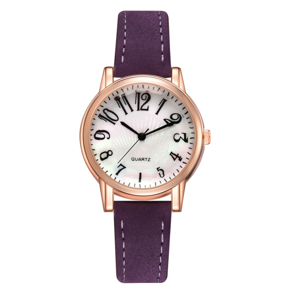 Fashion Classic Digital Women Round Dial PU Leather Quartz Watch(Purple)